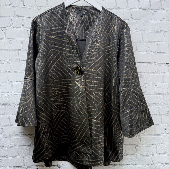 LIOR Paris Jacket Size Large Womens Modern Artsy Black Tan Geo Print - Picture 7 of 12